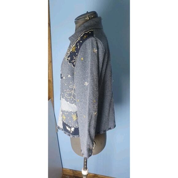 Vintage Studio Fa La La Sweater/Jacket Zip-Up Embroidered Christmas Holiday Fun - Picture 13 of 16